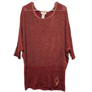 Vtg BabyPhat Metallic Rust Gold Open Knit Batwing Tunic Sweater Plus 2X Y2K Boho
